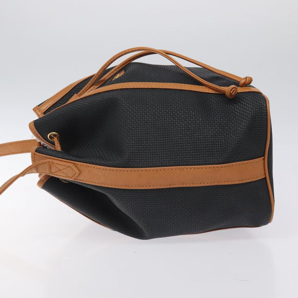 SAINT LAURENT Shoulder Bag Coated Canvas Black Brown gold Auth BA2681