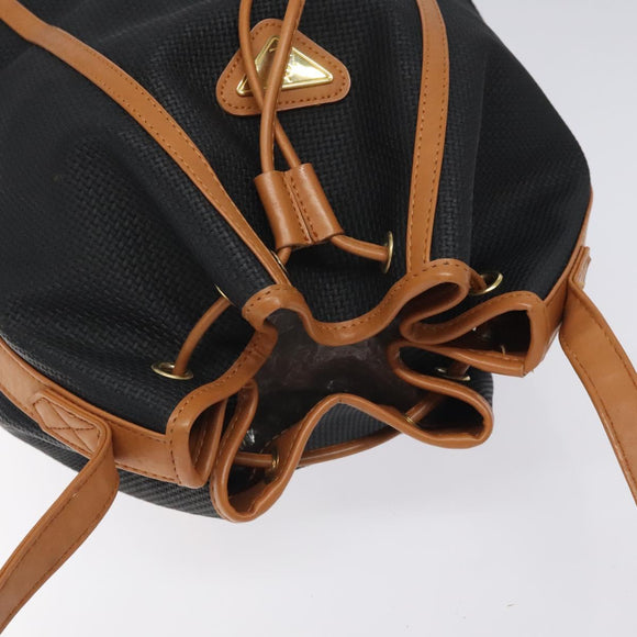 SAINT LAURENT Shoulder Bag Coated Canvas Black Brown gold Auth BA2681