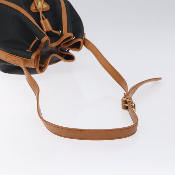 SAINT LAURENT Shoulder Bag Coated Canvas Black Brown gold Auth BA2681