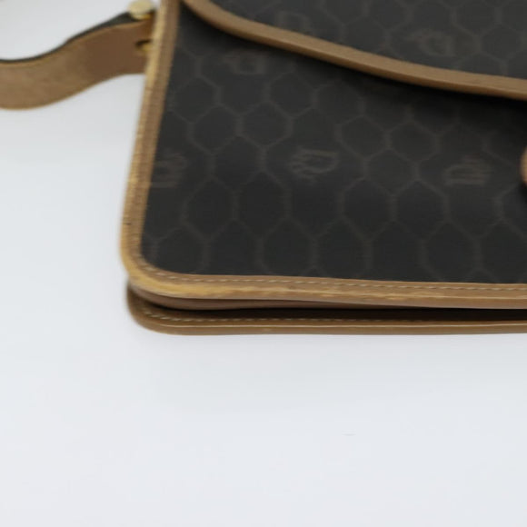 Christian Dior Honeycomb Canvas Shoulder Bag PVC Brown Gold Auth BA2701