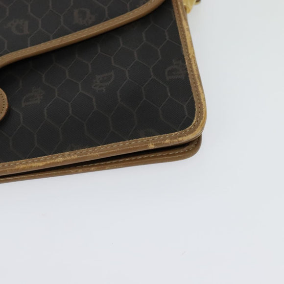 Christian Dior Honeycomb Canvas Shoulder Bag PVC Brown Gold Auth BA2701