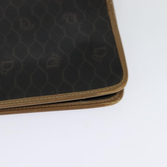 Christian Dior Honeycomb Canvas Shoulder Bag PVC Brown Gold Auth BA2701