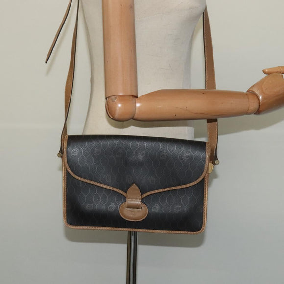 Christian Dior Honeycomb Canvas Shoulder Bag PVC Brown Gold Auth BA2701