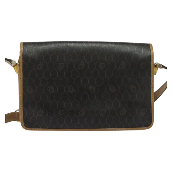 Christian Dior Honeycomb Canvas Shoulder Bag PVC Brown Gold Auth BA2701
