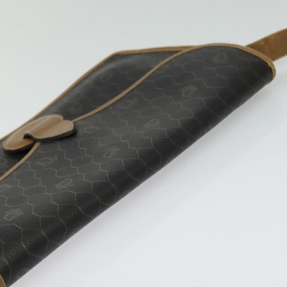 Christian Dior Honeycomb Canvas Shoulder Bag PVC Brown Gold Auth BA2701