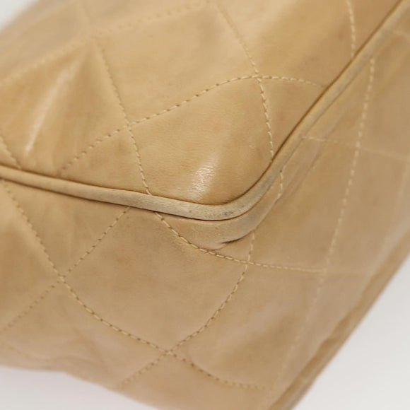 CHANEL Matelasse Chain Shoulder Bag Lamb Skin Beige Gold CC Auth BA2702