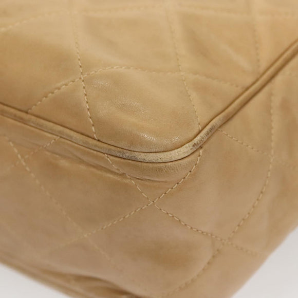 CHANEL Matelasse Chain Shoulder Bag Lamb Skin Beige Gold CC Auth BA2702