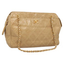 CHANEL Matelasse Chain Shoulder Bag Lamb Skin Beige Gold CC Auth BA2702-1