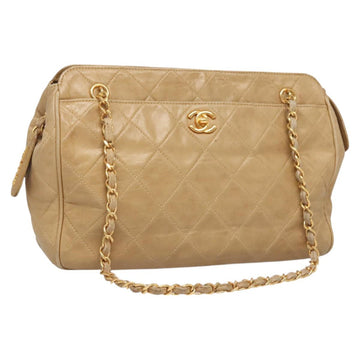 CHANEL Matelasse Chain Shoulder Bag Lamb Skin Beige Gold CC Auth BA2702