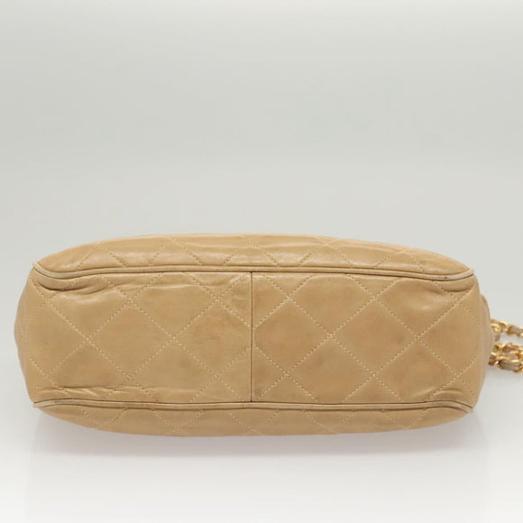 CHANEL Matelasse Chain Shoulder Bag Lamb Skin Beige Gold CC Auth BA2702