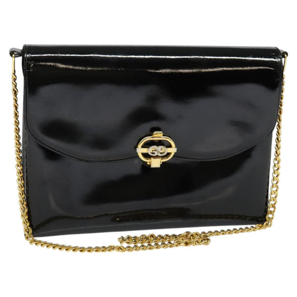GUCCI Chain Shoulder Bag Patent leather Black Gold Auth BA2705