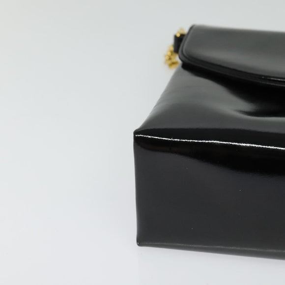 GUCCI Chain Shoulder Bag Patent leather Black Gold Auth BA2705