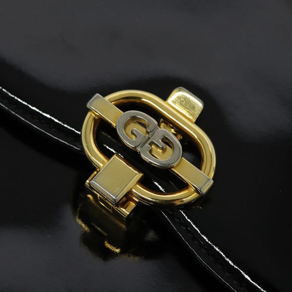 GUCCI Chain Shoulder Bag Patent leather Black Gold Auth BA2705