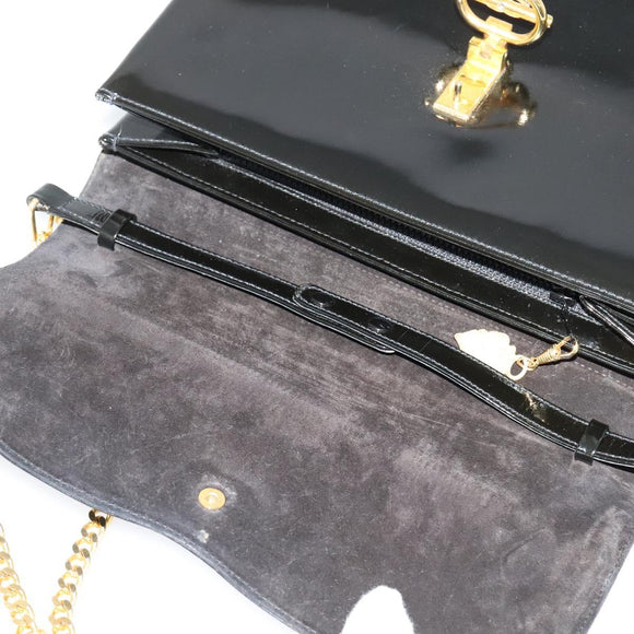 GUCCI Chain Shoulder Bag Patent leather Black Gold Auth BA2705