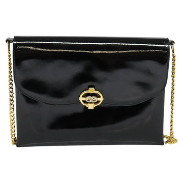 GUCCI Chain Shoulder Bag Patent leather Black Gold Auth BA2705 - 0