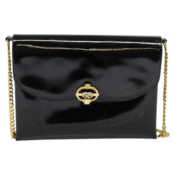 GUCCI Chain Shoulder Bag Patent leather Black Gold Auth BA2705
