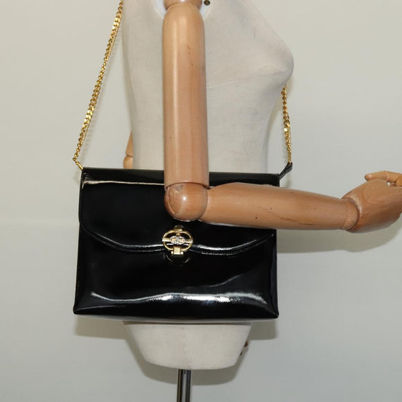 GUCCI Chain Shoulder Bag Patent leather Black Gold Auth BA2705