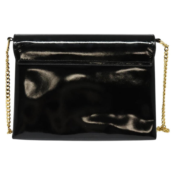 GUCCI Chain Shoulder Bag Patent leather Black Gold Auth BA2705