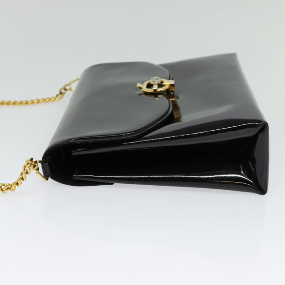 GUCCI Chain Shoulder Bag Patent leather Black Gold Auth BA2705