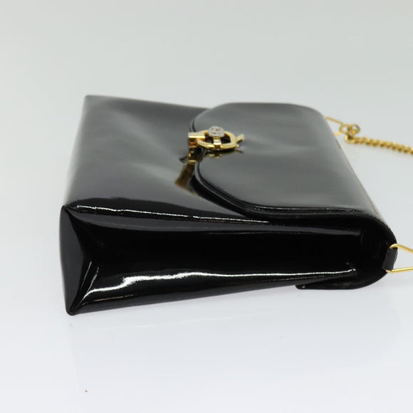 GUCCI Chain Shoulder Bag Patent leather Black Gold Auth BA2705