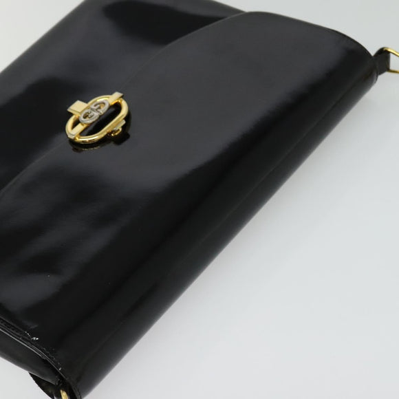 GUCCI Chain Shoulder Bag Patent leather Black Gold Auth BA2705