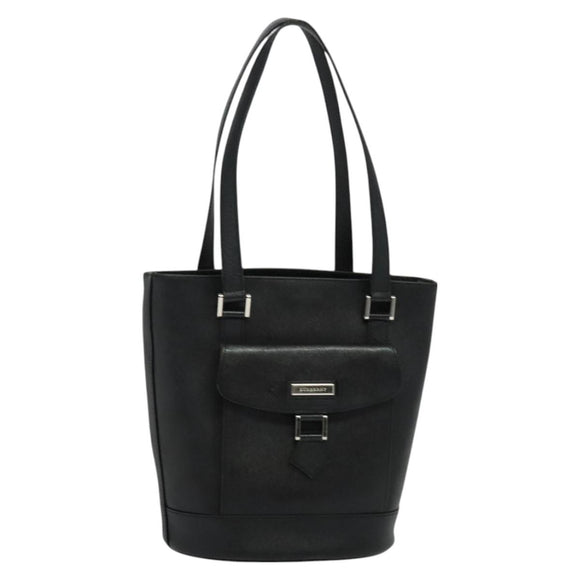 BURBERRY Tote Bag Leather Black Silver Auth BA2708