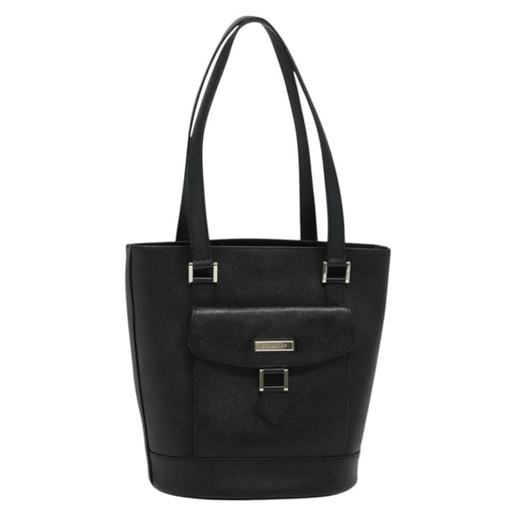 BURBERRY Tote Bag Leather Black Silver Auth BA2708