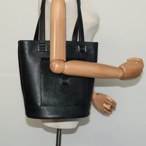 BURBERRY Tote Bag Leather Black Silver Auth BA2708