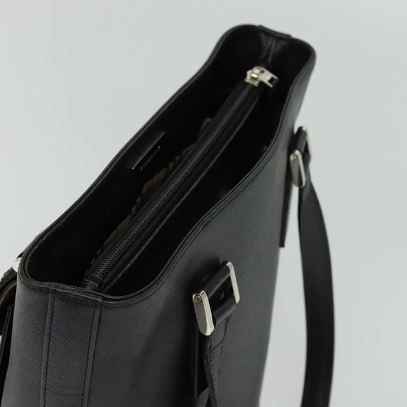 BURBERRY Tote Bag Leather Black Silver Auth BA2708