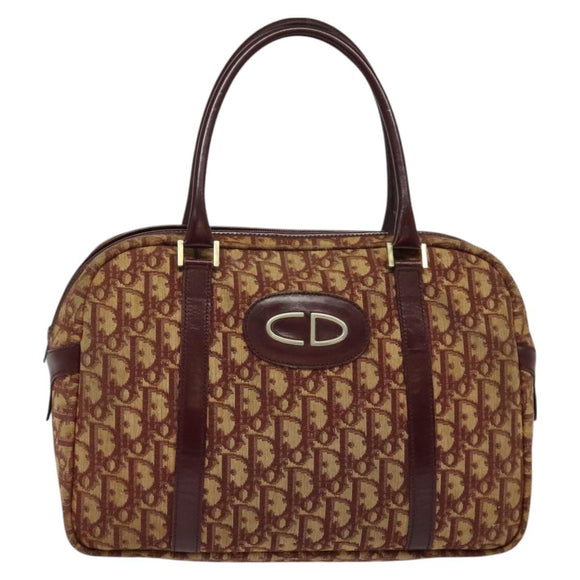 Christian Dior Trotter Canvas Hand Bag Red Gold Auth BA2709