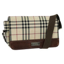 BURBERRY Nova Check Shoulder Bag Canvas Beige Silver Auth BA2710-1