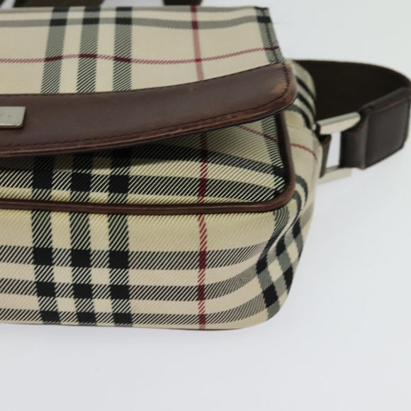 BURBERRY Nova Check Shoulder Bag Canvas Beige Silver Auth BA2710