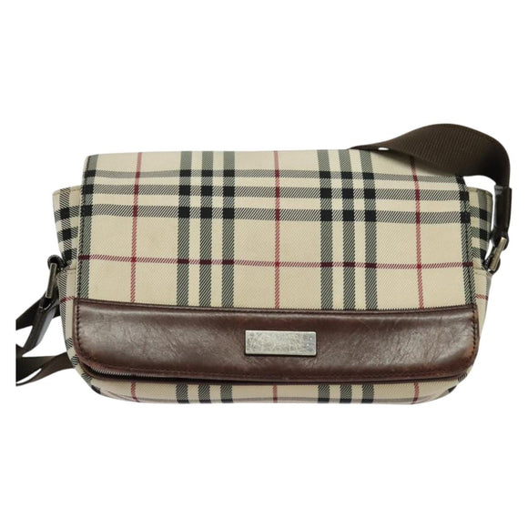 BURBERRY Nova Check Shoulder Bag Canvas Beige Silver Auth BA2710