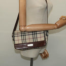 BURBERRY Nova Check Shoulder Bag Canvas Beige Silver Auth BA2710-20