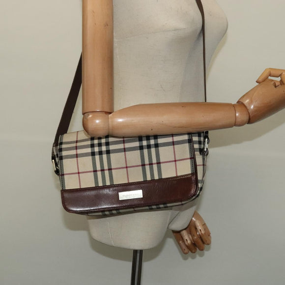 BURBERRY Nova Check Shoulder Bag Canvas Beige Silver Auth BA2710