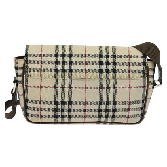 BURBERRY Nova Check Shoulder Bag Canvas Beige Silver Auth BA2710