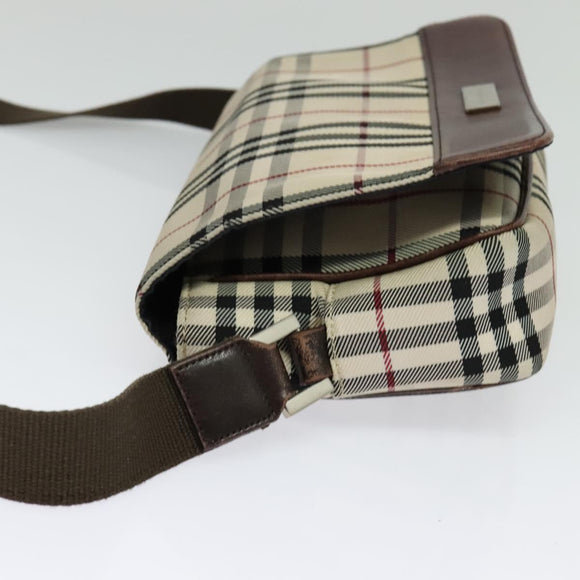 BURBERRY Nova Check Shoulder Bag Canvas Beige Silver Auth BA2710
