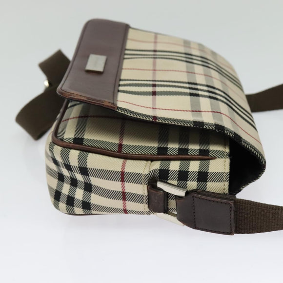 BURBERRY Nova Check Shoulder Bag Canvas Beige Silver Auth BA2710