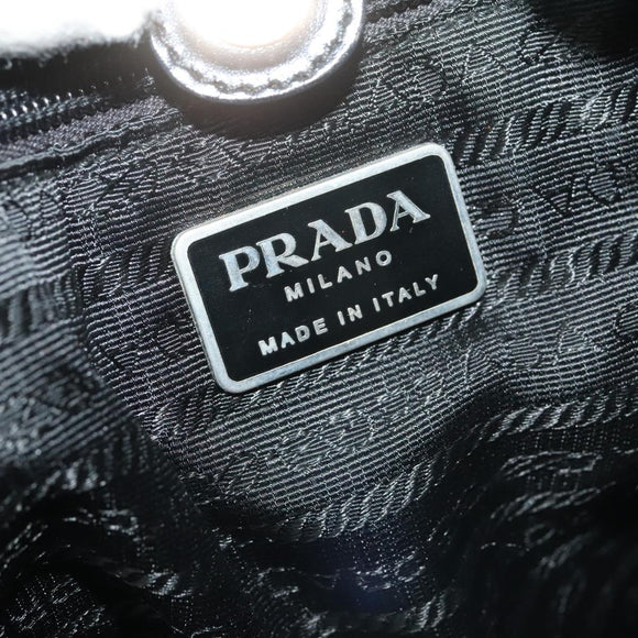 PRADA Tote Bag Nylon Black Silver Auth BA2711