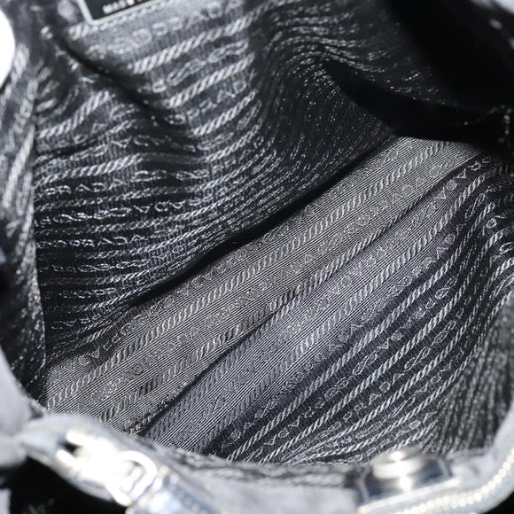 PRADA Tote Bag Nylon Black Silver Auth BA2711