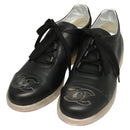 CHANEL Sneakers Lamb Skin 39 Black CC Auth BA2712-1