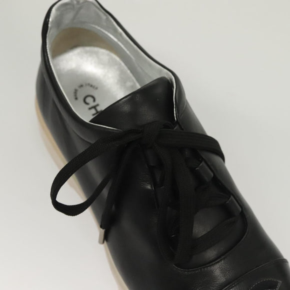 CHANEL Sneakers Lamb Skin 39 Black CC Auth BA2712