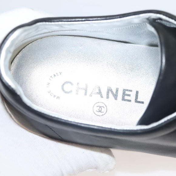 CHANEL Sneakers Lamb Skin 39 Black CC Auth BA2712