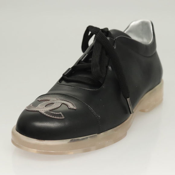 CHANEL Sneakers Lamb Skin 39 Black CC Auth BA2712