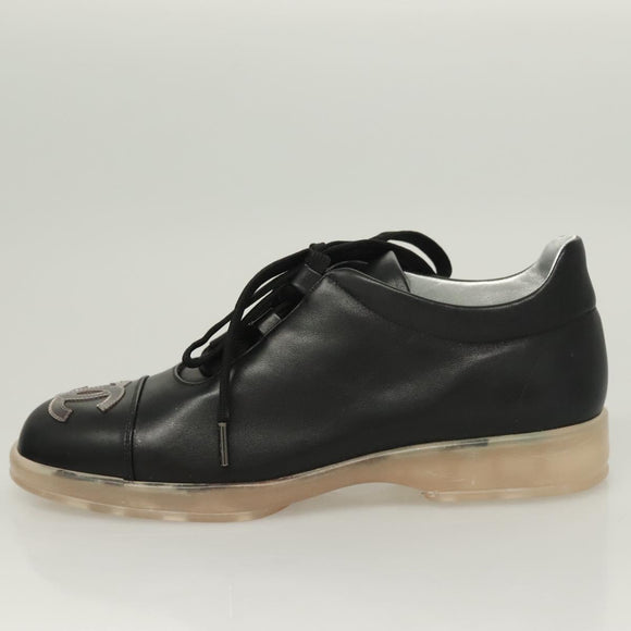 CHANEL Sneakers Lamb Skin 39 Black CC Auth BA2712