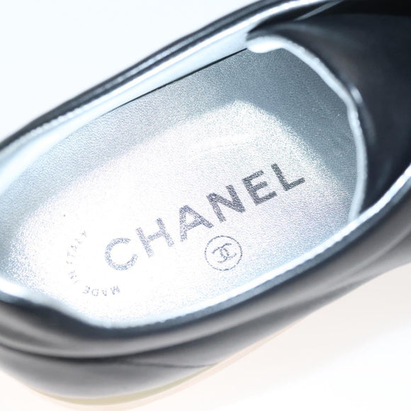 CHANEL Sneakers Lamb Skin 39 Black CC Auth BA2712