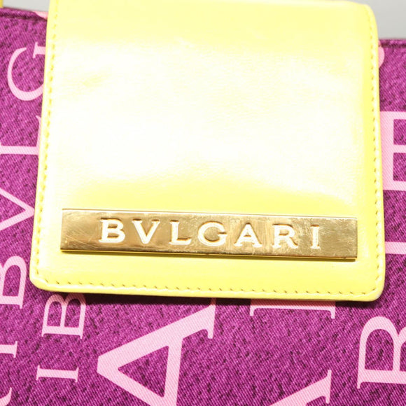 BVLGARI Logo mania Shoulder Bag Nylon Leather Purple Gold Auth BA2724