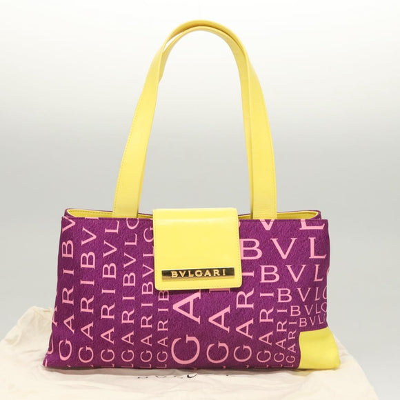 BVLGARI Logo mania Shoulder Bag Nylon Leather Purple Gold Auth BA2724