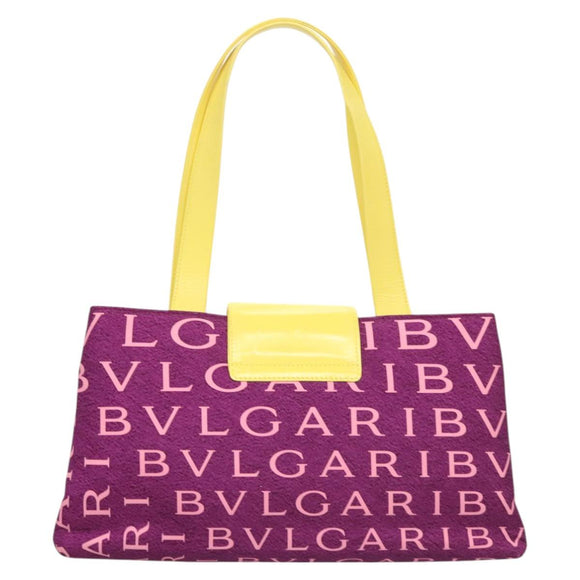 BVLGARI Logo mania Shoulder Bag Nylon Leather Purple Gold Auth BA2724