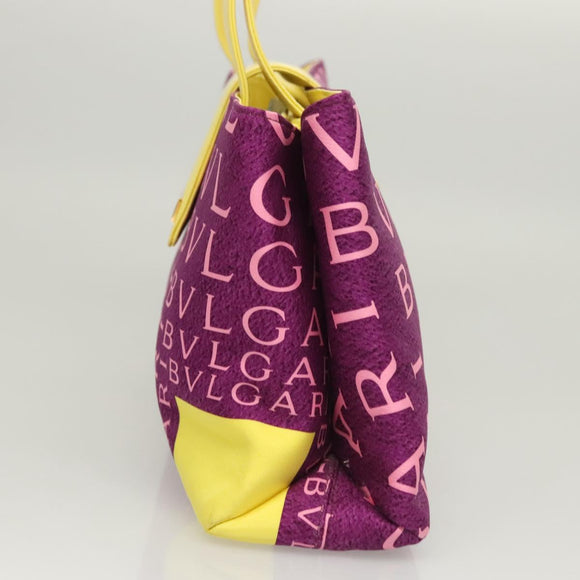 BVLGARI Logo mania Shoulder Bag Nylon Leather Purple Gold Auth BA2724